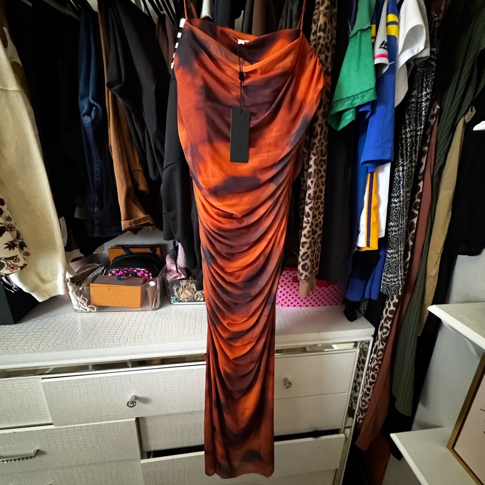 Mido Orange Ruched Dress
